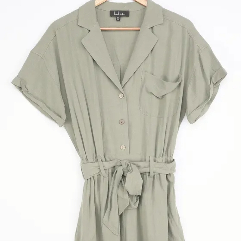 Sage Green Button-Up Romper - Picture 5 of 6